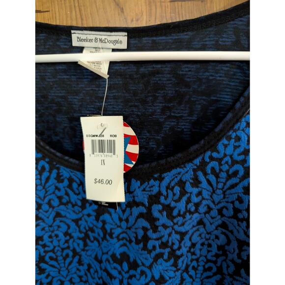 Bleeker & Mcdougal Top Shirt Blouse Plus Size 1X Blue Black Tunic Made USA New - Picture 2 of 6